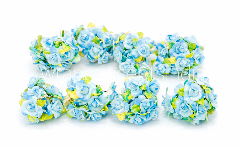 Ice Blue Rose Buds on Stick