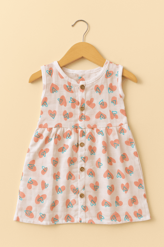 Muslin Frock - Red heart
