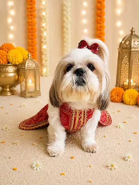 Bandhani Red Festive Lehenga Choli for Pets