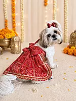Bandhani Red Festive Lehenga Choli for Pets