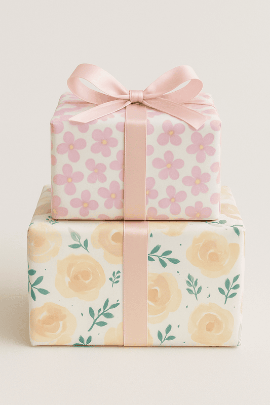 Citrus Bloom Gift Wrap Set – Lemon & Pink Blooms (Set of 2 Sheets)