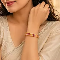 Premium Impon Bangle for Women | Double Row Ruby Stone Gold Finish Designer Bangle