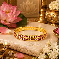 Premium Impon Bangle for Women | Double Row Ruby Stone Gold Finish Designer Bangle