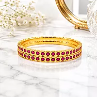 Premium Impon Bangle for Women | Double Row Ruby Stone Gold Finish Designer Bangle