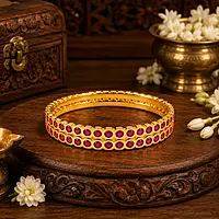 Premium Impon Bangle for Women | Double Row Ruby Stone Gold Finish Designer Bangle
