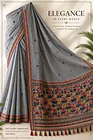 Elegant Grey Floral Border Saree