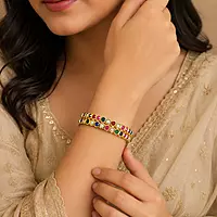 Premium Multicolor Panchaloga Bangle for Women | Traditional Gold Finish Designer Bangle