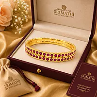 Premium Impon Bangle for Women | Double Row Ruby Stone Gold Finish Designer Bangle