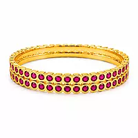 Premium Impon Bangle for Women | Double Row Ruby Stone Gold Finish Designer Bangle