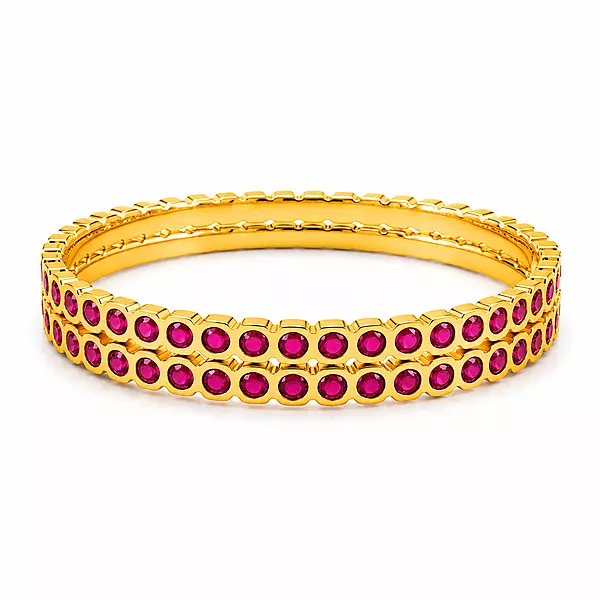Premium Impon Bangle for Women | Double Row Ruby Stone Gold Finish Designer Bangle