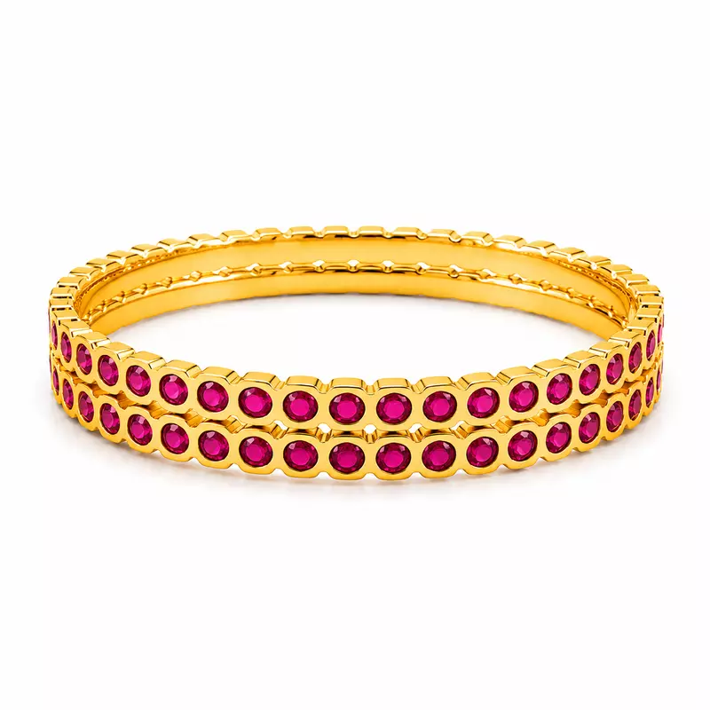 Premium Impon Bangle for Women | Double Row Ruby Stone Gold Finish Designer Bangle