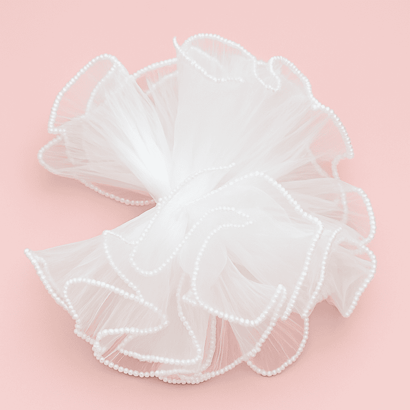 White Organza Frill Both side Pearl