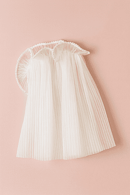 White Organza Pleated Frill With Pearl-3.5 Meters
