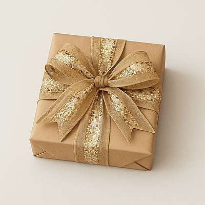 Natural Jute Ribbon With Glitter Sequin Center- Gold Center-50 Yards-4 cms