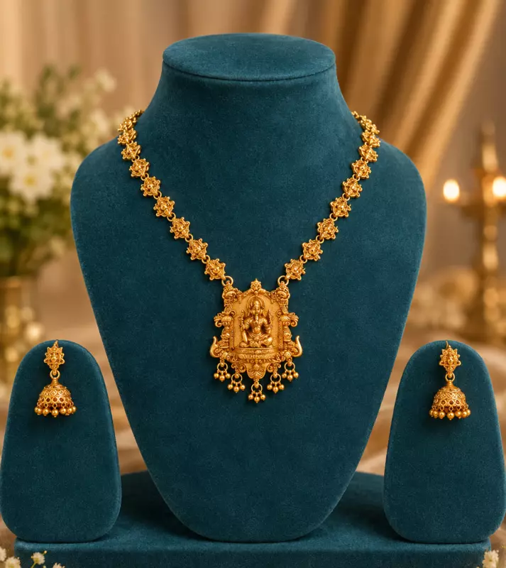 372-Traditional Gold-Plated Ganesha Temple Necklace Set