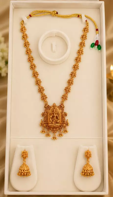 372-Traditional Gold-Plated Ganesha Temple Necklace Set