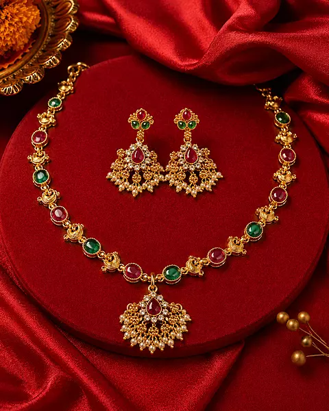 361-Red & Green Stone Necklace Set