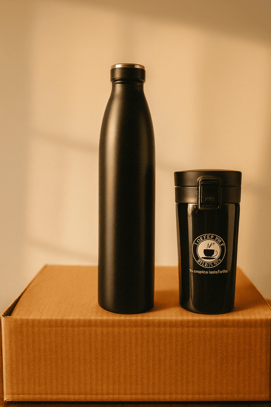 Black- Premium Black Stainless Steel Bottle & Travel Mug Set – Stylish & Durable