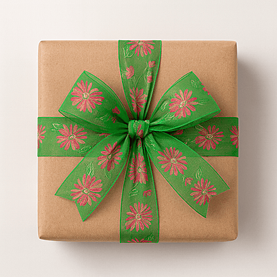 Emerald Flower Print Ribbon