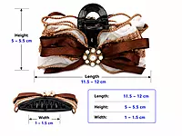 Embellished Bow Hair Claw Clip with Faux Pearl Brooch