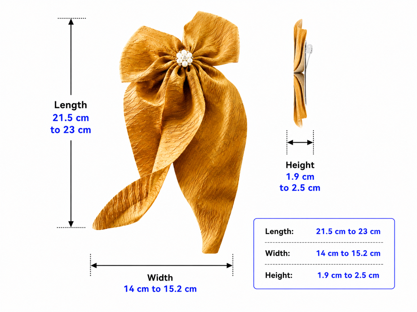 Textured Fabric Hair Bow with Faux Pearl Floral Centre and Long Tails