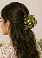Floral Pearl Embellished Acrylic Hair Claw Clip