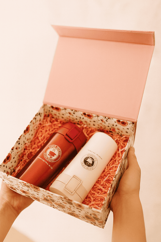 Luxury Double-Wall Vacuum Travel Mugs Gift Set – Red & Ivory (Set of 2)