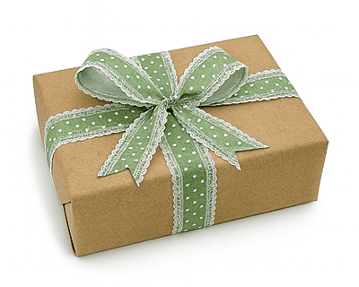 Chinoise Green Polka Jute Ribbon with lace edges