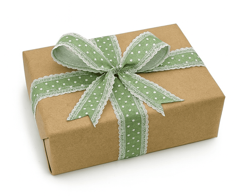 Chinoise Green Polka Jute Ribbon with lace edges