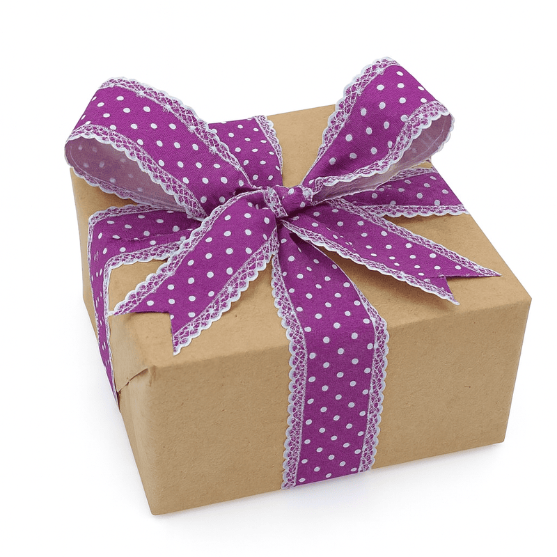 Plum Polka Jute Ribbon with lace edges