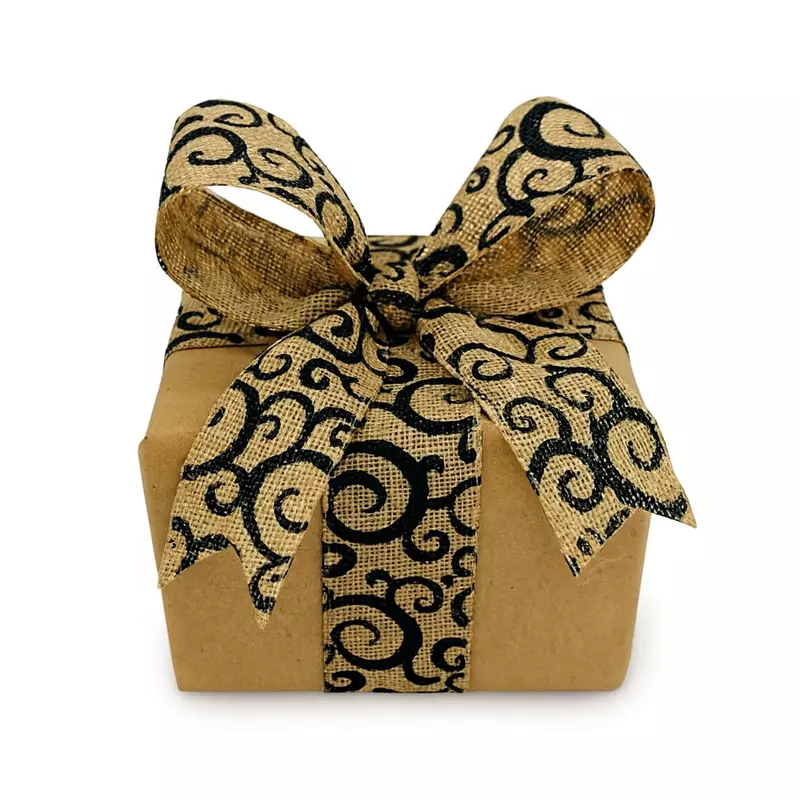 Burlap ribbon with Black Swirls