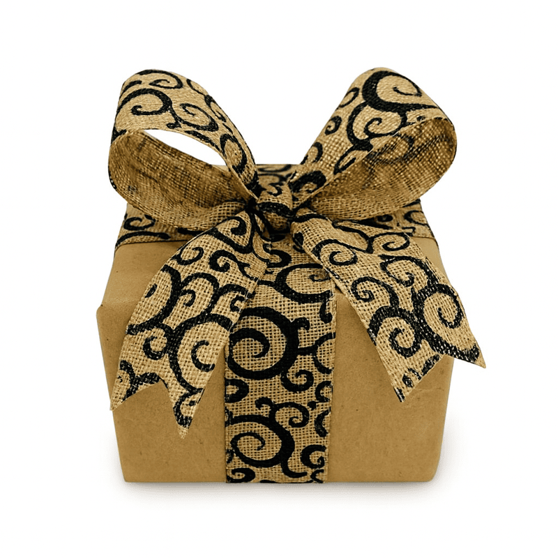 Burlap ribbon with Black Swirls