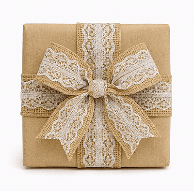 Natural Burlap with Lace Center - 5 cms