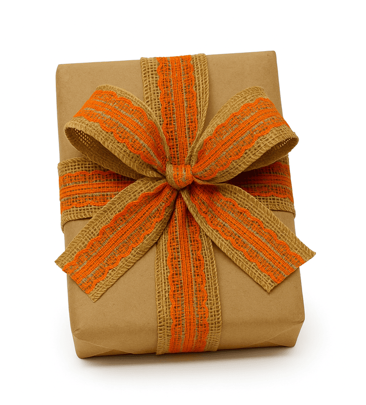 Burlap Ribbon with Colored Lace - Orange/Deep Red