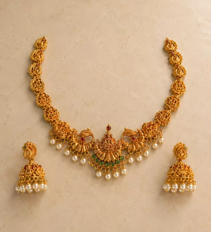 Temple Jewellery Lakshmi Design Gold-Tone Necklace Set