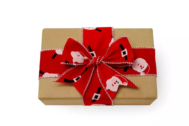 Santa Claus Face Red Burlap Ribbon