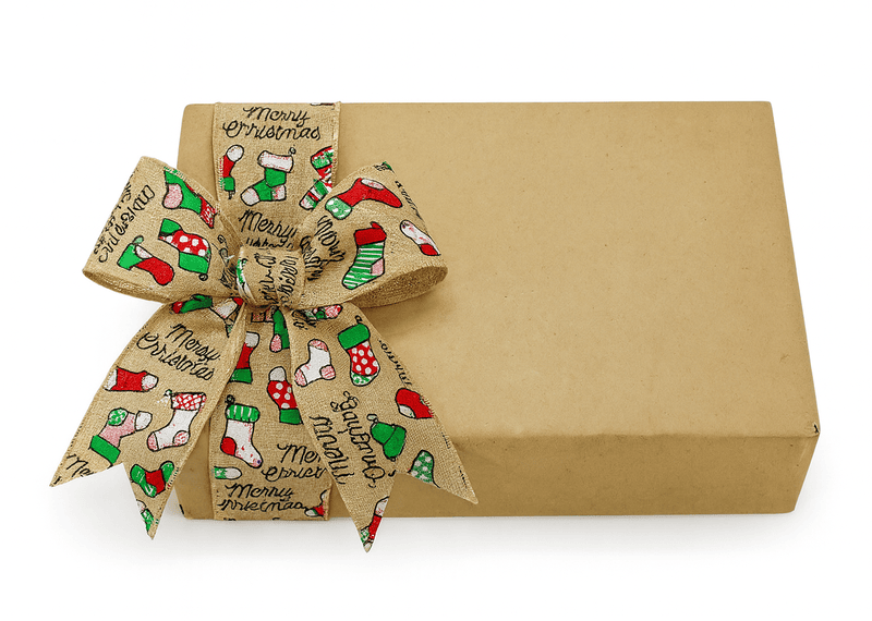 Merry Christmas Stockings Natural Burlap Ribbon
