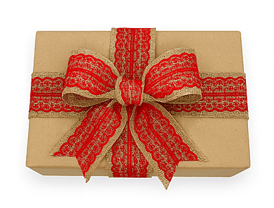 Burlap Ribbon with Red Center Lace