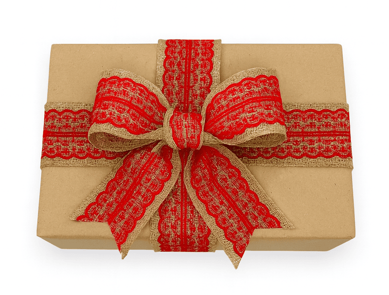 Burlap Ribbon with Red Center Lace