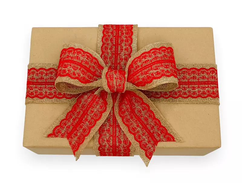 Burlap Ribbon with Red Center Lace