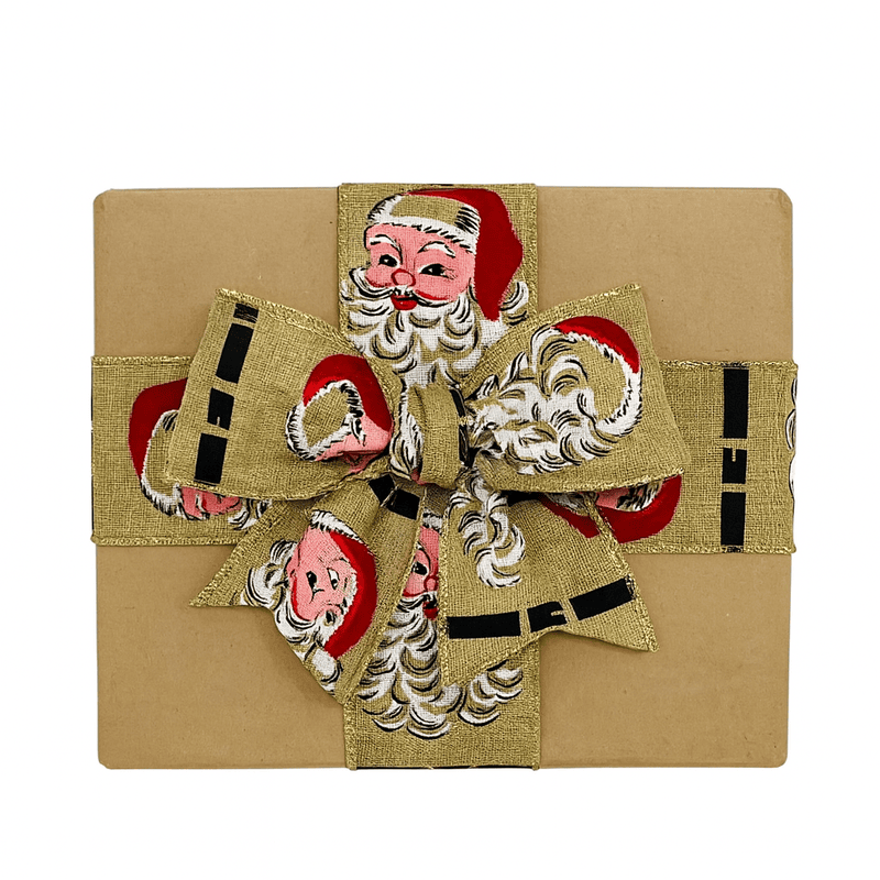 Santa Claus Face Natural Burlap Ribbon