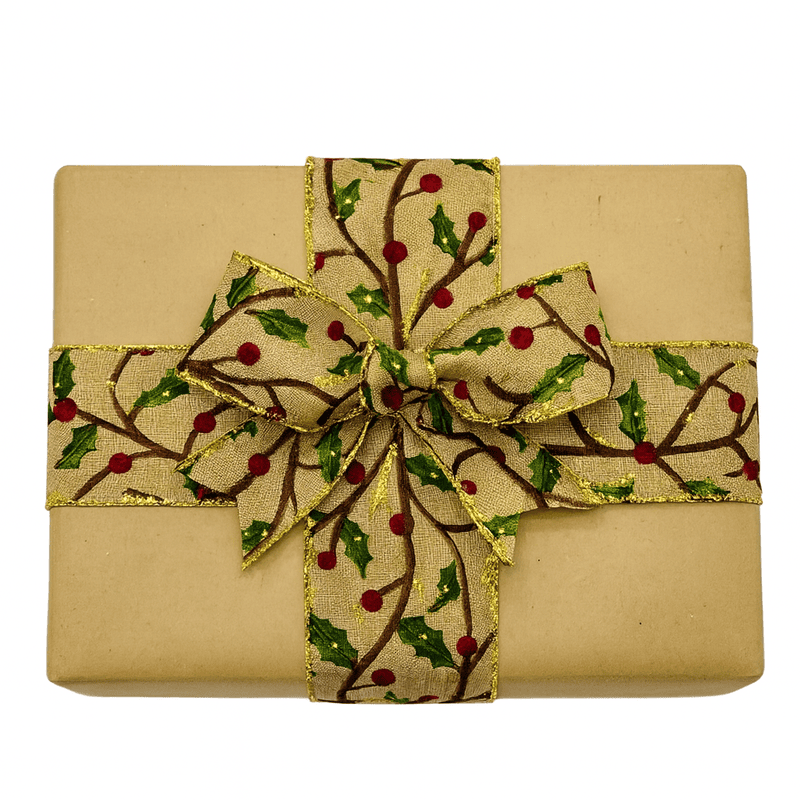 Christmas Holly Natural Burlap Ribbon