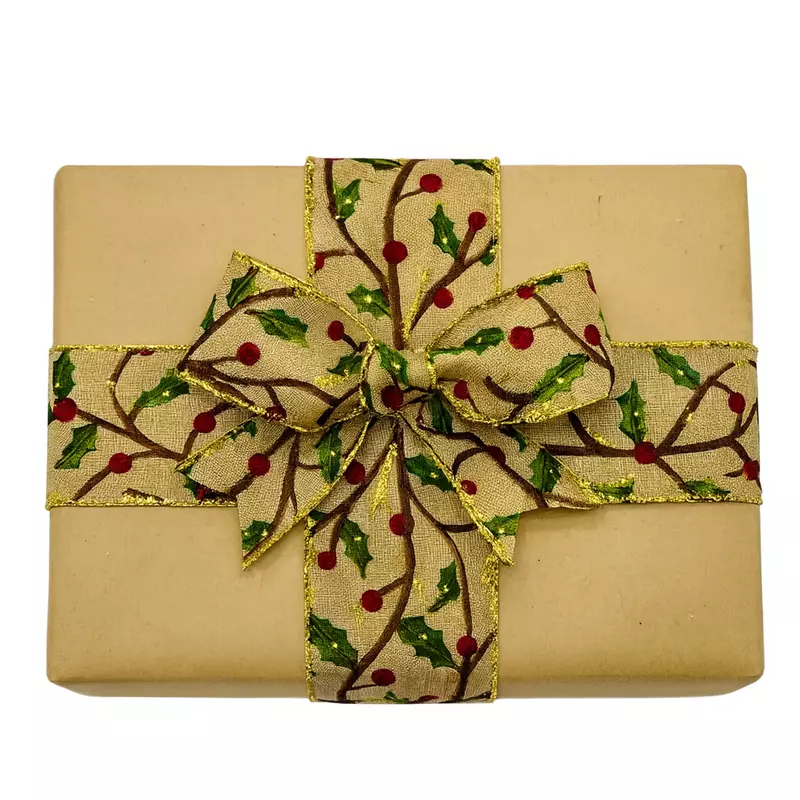 Christmas Holly Natural Burlap Ribbon