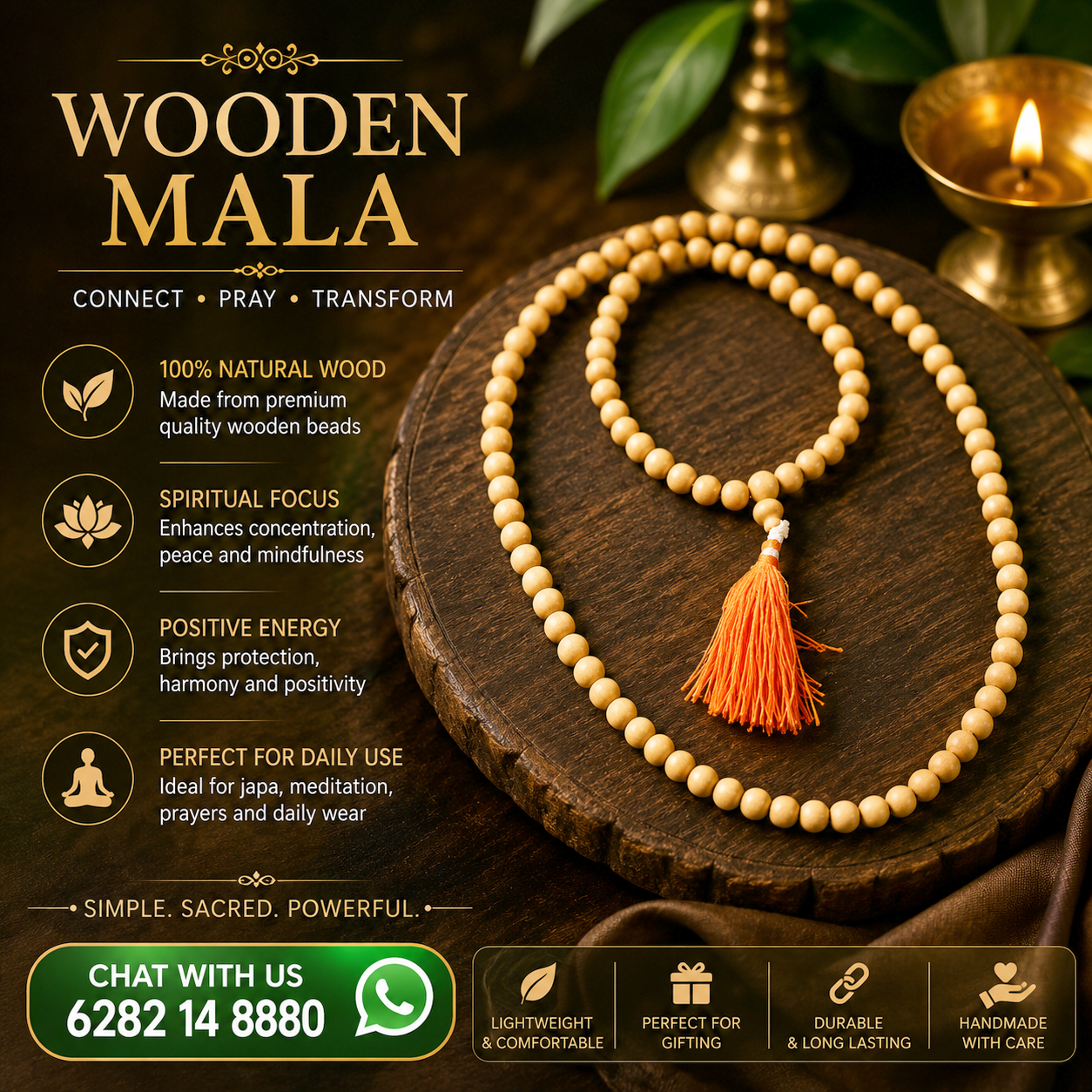 First Quality chandan mala (Sandalwood)6mm bols