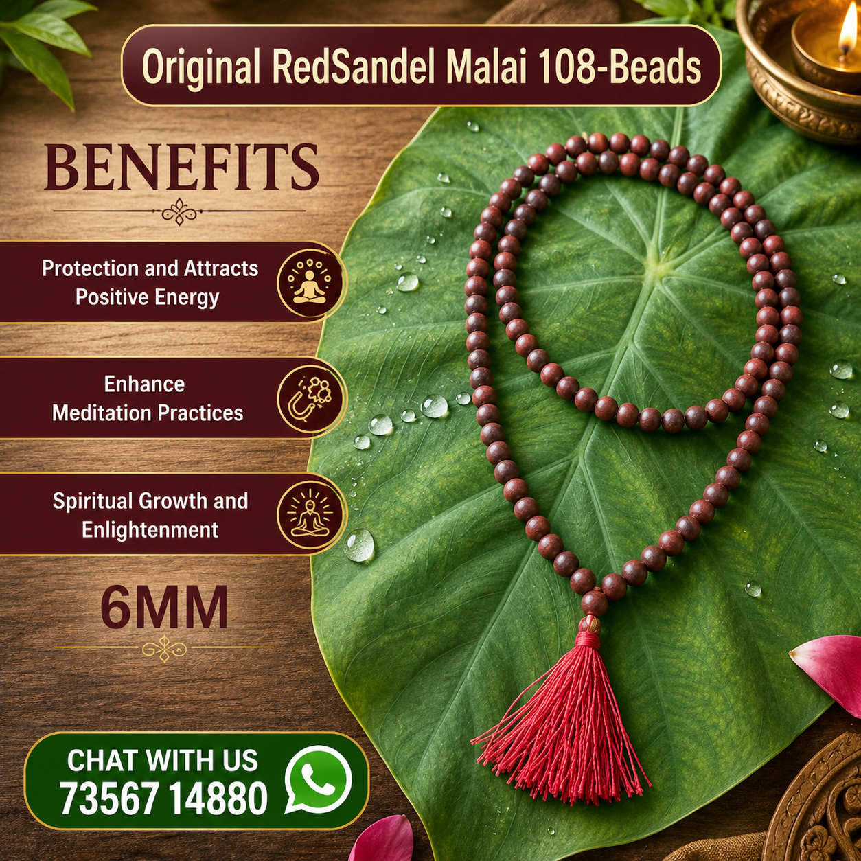Red-Sandalwood-(Lal-Chandan) Chain 108 6 mm
