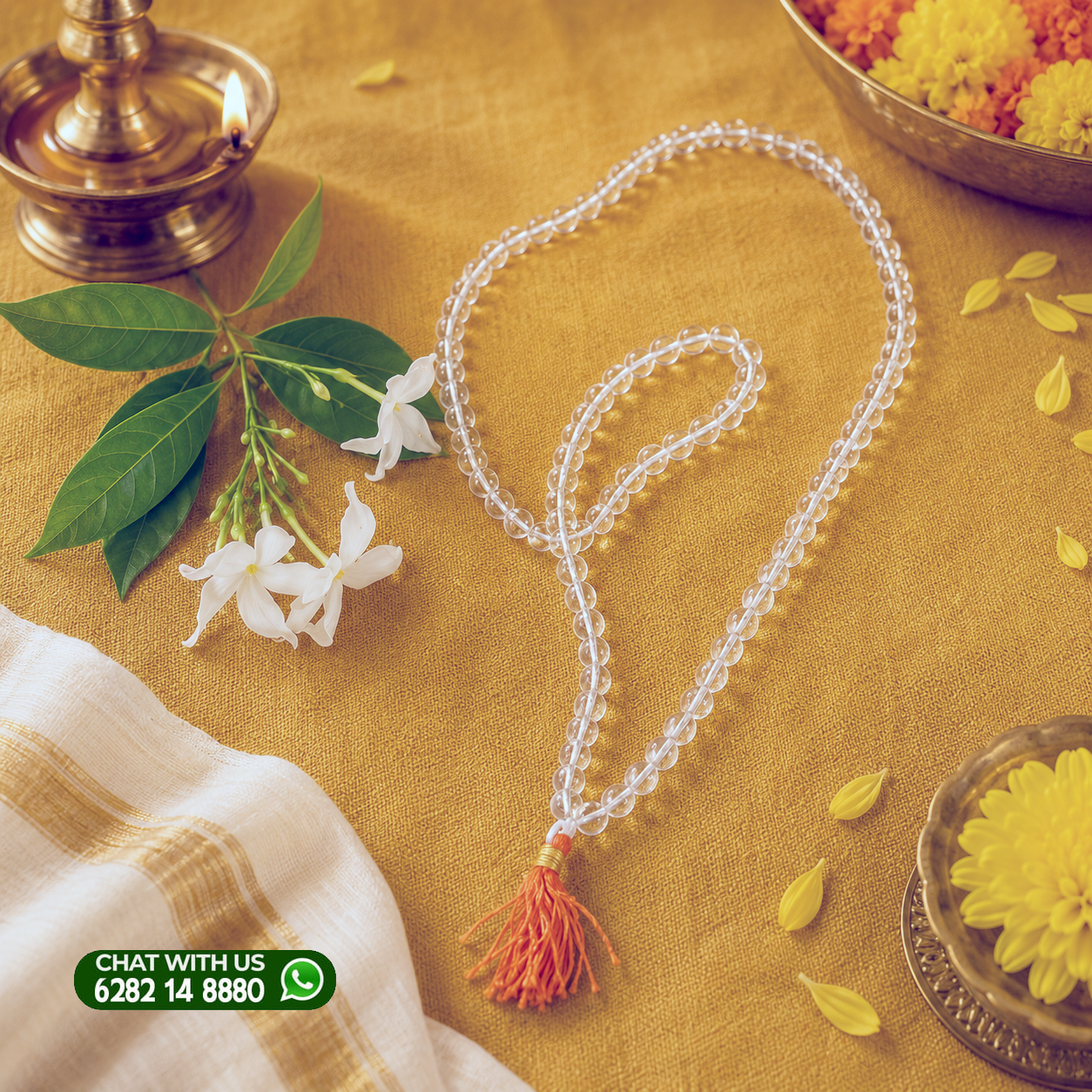 Sphatik (Quartz) Japa Mala with 108 beads 7mm