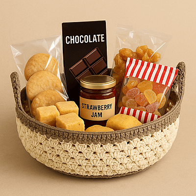 Round Crochet Handwoven Basket with handles