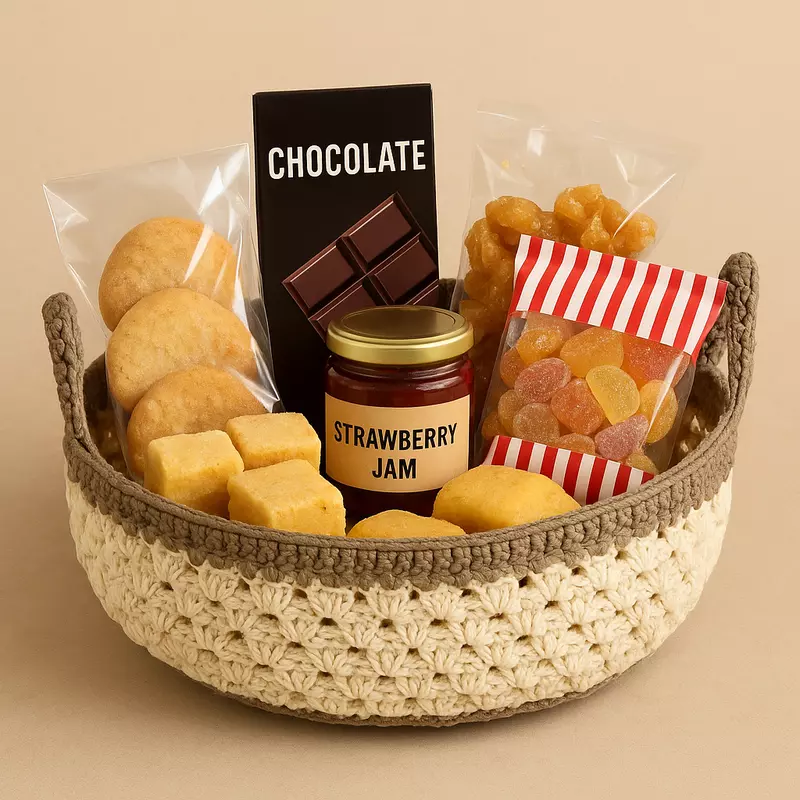 Round Crochet Handwoven Basket with handles