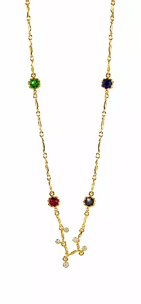 Multicolour Gemstone Gold-Tone Chain Necklace with Floral Stone Accents