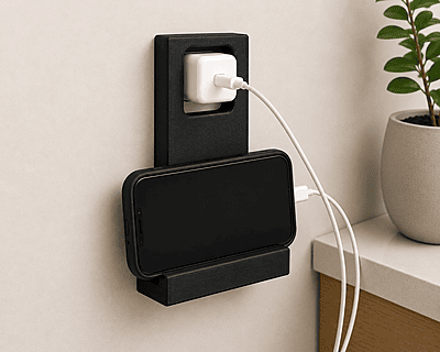 3D Printed Wall-Mounted Phone Charging Holder | Mobile Charging Dock & Cable Organizer
